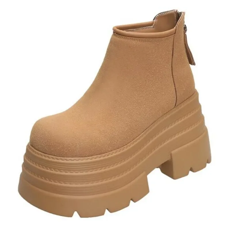 Suede Leather Ankle Snow Boots Women Winter Warm Fur Sneakers Thick Sole Short Boot 10CM High Platform Chunky Shoes Botas Mujer