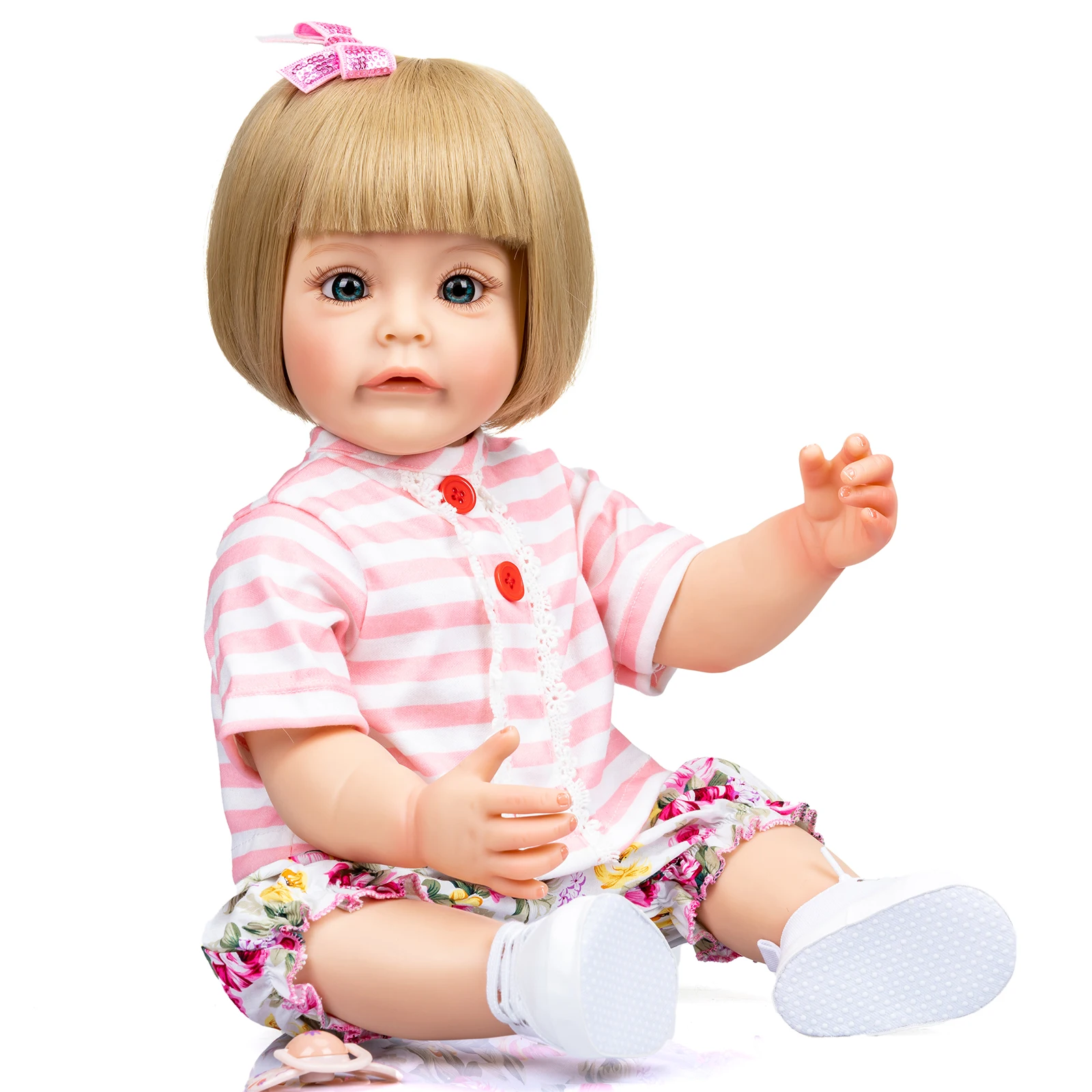 

Bebes doll with 55CM Hand-detailed Painting Full body Silicone Reborn Toddler Girl Princess Sue-Sue with wig Hair waterproof Toy