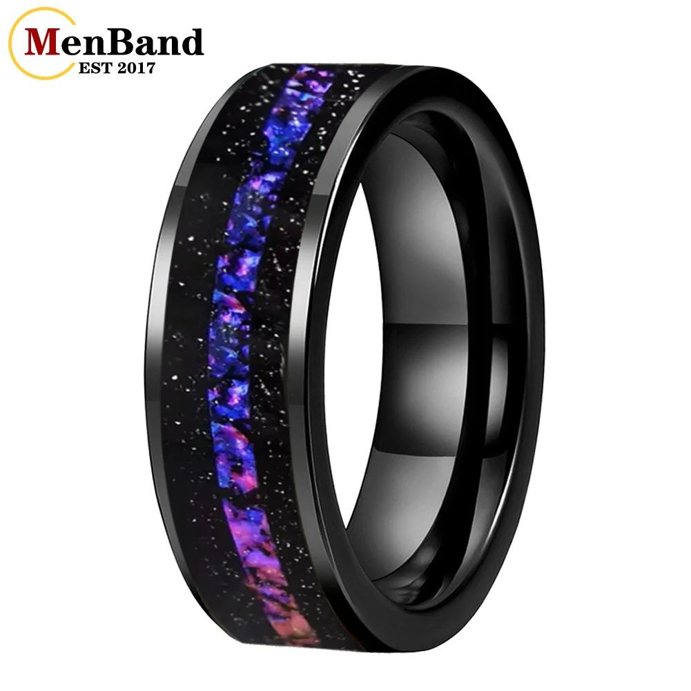 

Мужской браслет 8 мм, кольца из карбида вольфрама, обручальное кольцо, Орион, туманность, метеорит, пыль и галактика, опал, инкрустация, модные украшения, удобная посадка