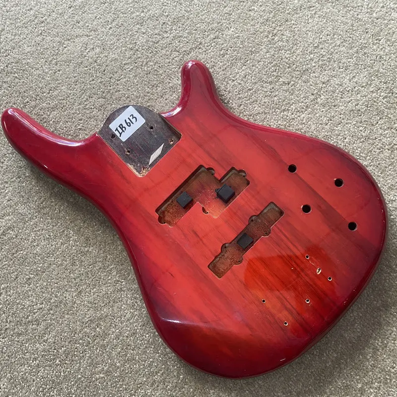 IB613 Active Pickups PJB Electric Bass Transparent Red Color Solid Basswood Semi Finishing Bass Body with Damages for DIY