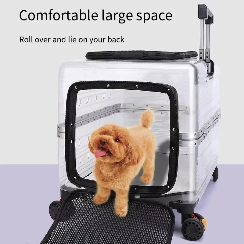 2026 Borsa per animali domestici con cabina spaziale di grande capacità Custodia per trolley per animali domestici Borsa da esterno per cani portatile completamente trasparente per gatti con due animali domestici