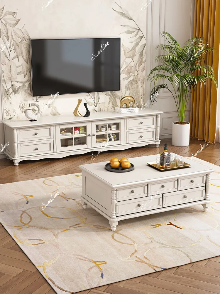 Living room log kung fu coffee table white solid wood coffee table