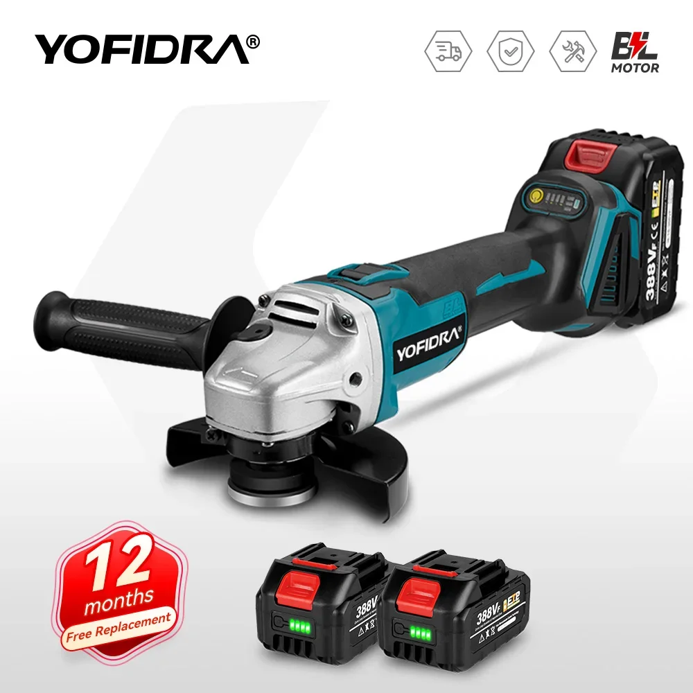 Yofidra 100/125mm moedor de ângulo sem escova ajuste variável sem fio moagem corte ferramenta para trabalhar madeira para makita 18v bateria