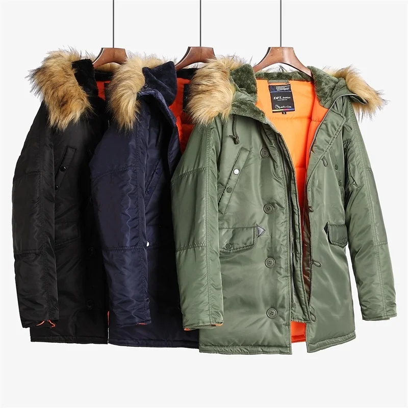 Imagem -02 - Alaska-slim Fit Thick Parka com Capuz de Pele para Homens Jaqueta Militar Aacolchoada Cabolsa de Tempo Frio N3b Inverno