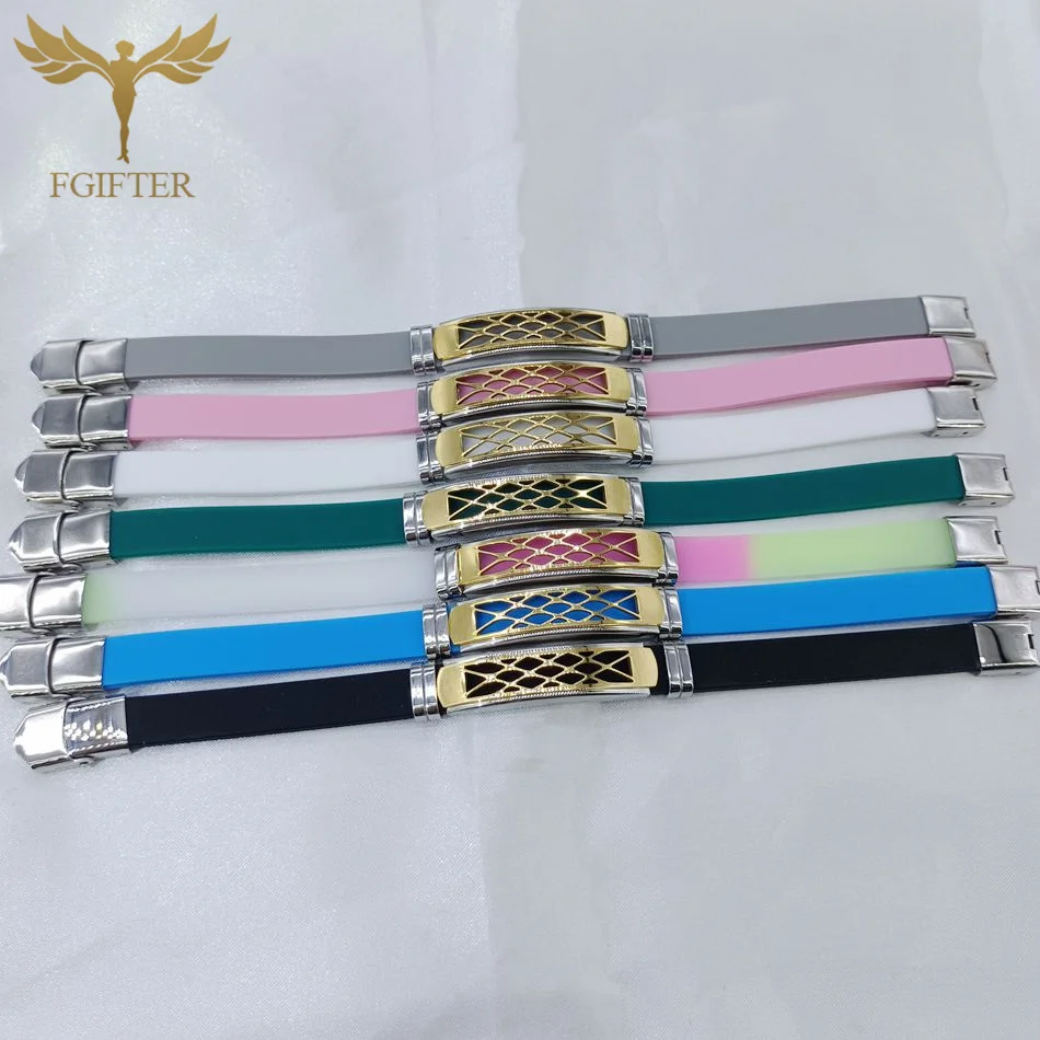 Business Men Stainless Steel Bracelets Smooth Geometric 17/19/21cm Colorful Rubber Belt Bangles Wristband Hand Jewelry Accessory