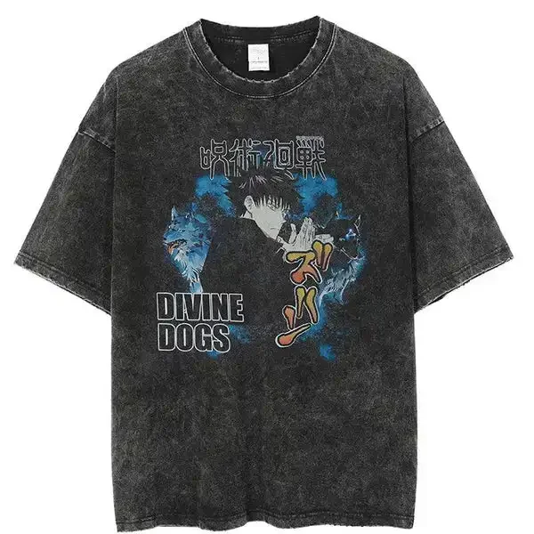 Jujutsu Kaisen Anime giapponese Fushiguro Divine Dogs T-shirt da uomo in puro cotone di alta qualità per il tempo libero Sport Harajuku Y2K Estate