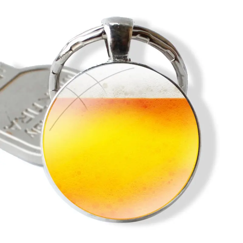 World Beers Alcohol Summer Bubble 25mm Glass Cabohcon Keychain Key Rings for Women Men Jewelry Gift