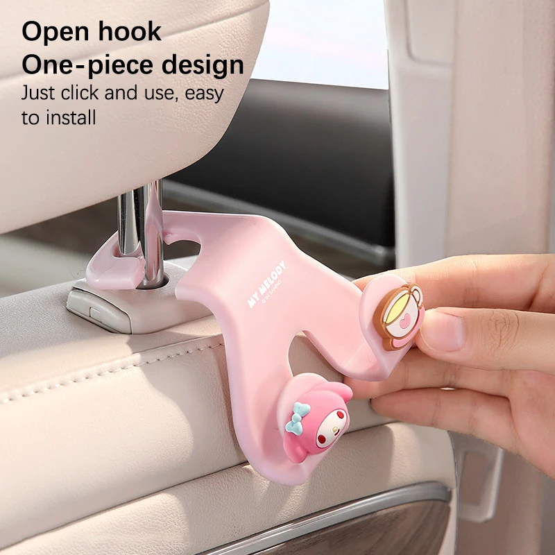 Kawaii Sanrio Cinnamoroll Kuromi Hello Kitty Car Seat Headrest Hook Auto Back Seat Organizer Hanger Storage Car Interior