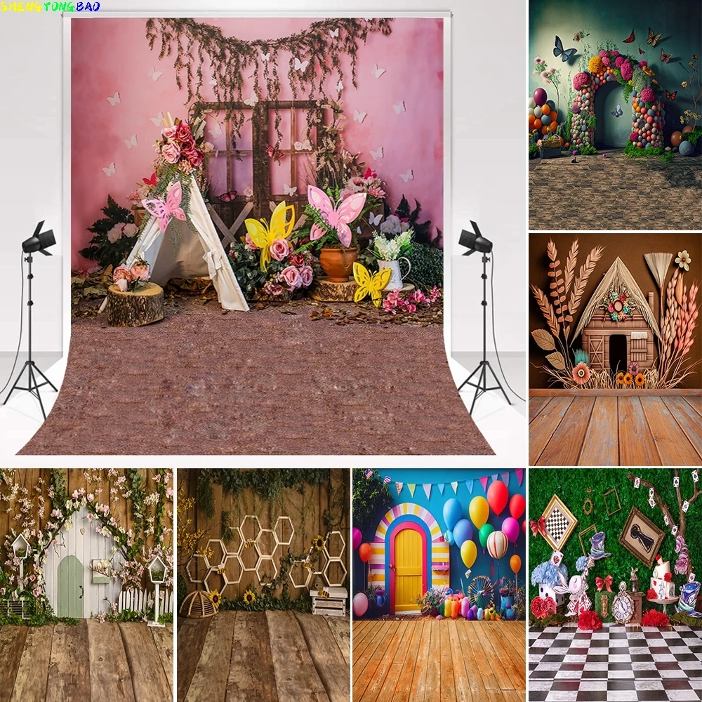 Fotografie Hintergrund Blume Ballon Kinder Erwachsene Geburtstag Schwangere Frau Kunst Porträt Hintergrund für Foto Studio Photocall Dekor