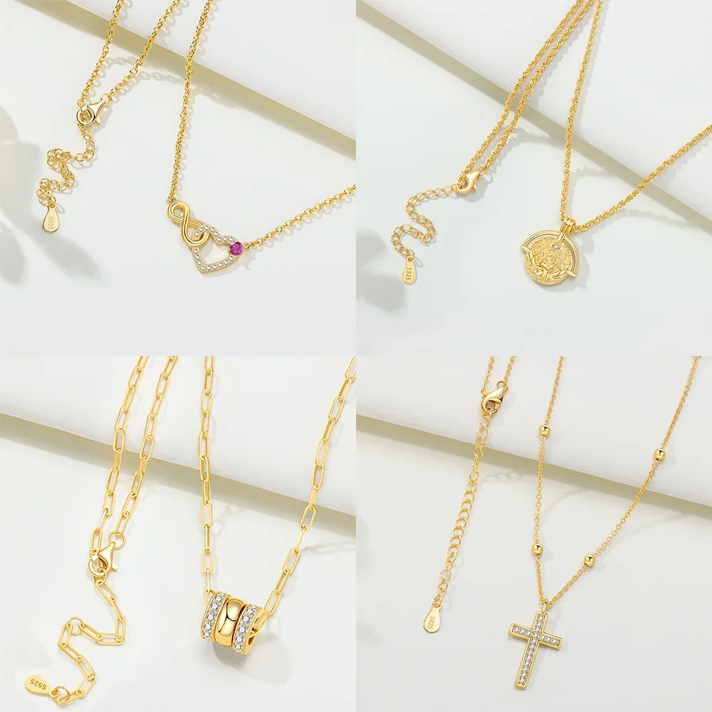Heart Barrel Star Moon Cross Bee Multi Layer CZ Pendant Original Silver Plated Woman Necklace Anniversary Valentine Jewelry Gift view 4