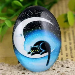 2pcs 30x40mm New Fashion Cat Moon Handmade Photo Glass Cabochons Pattern Domed Jewelry Accessories Supplies