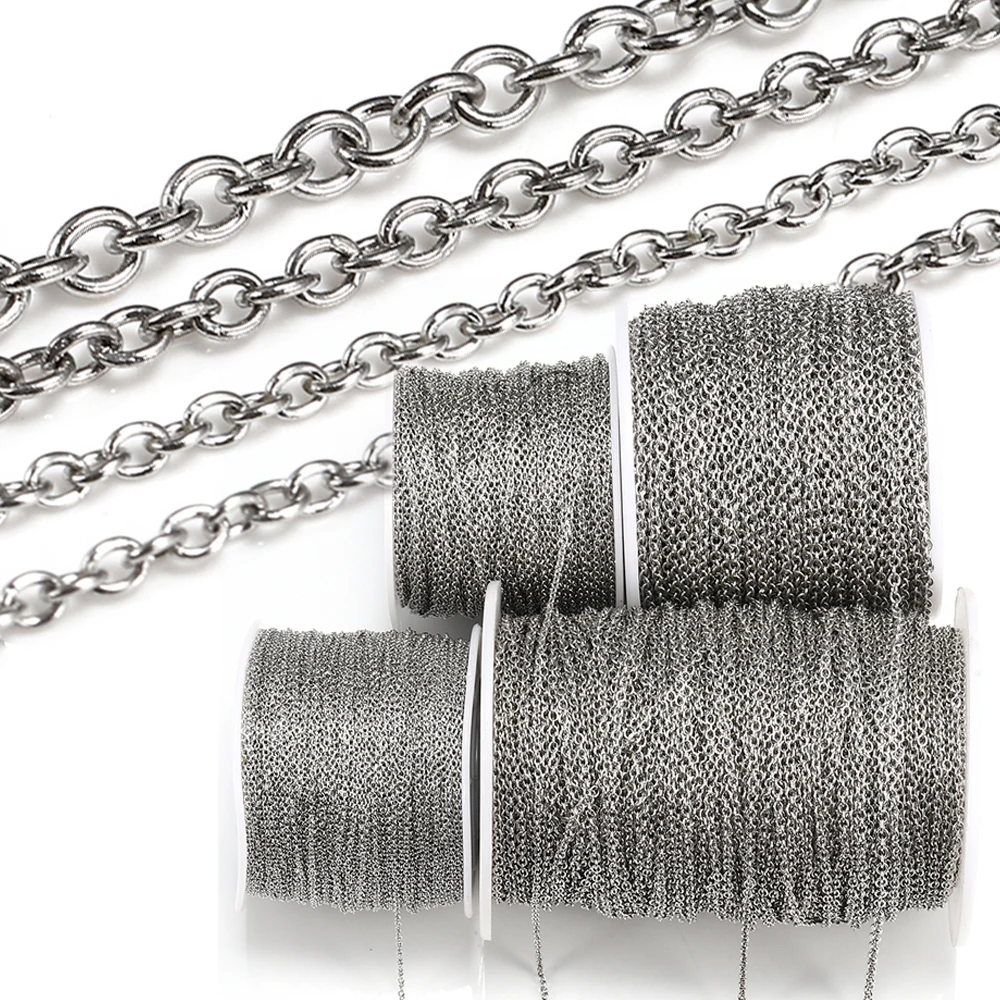 10Meters Stainless Steel Chain Roll O Shape Link Cable Cross Chains for Bracelet Necklace DIY Jewelry Making DIY Bulk Wholesale