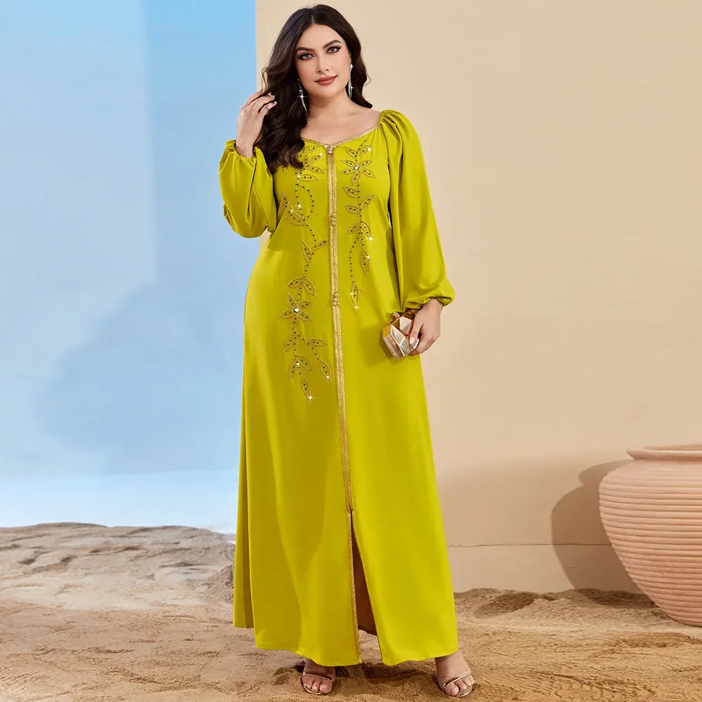 

High Luxury Temperament Dubai Abayas Women Evening Dress Muslim Abayas Hand-stitched A-line Maxi Dress Long Sleeve Party Kaftan