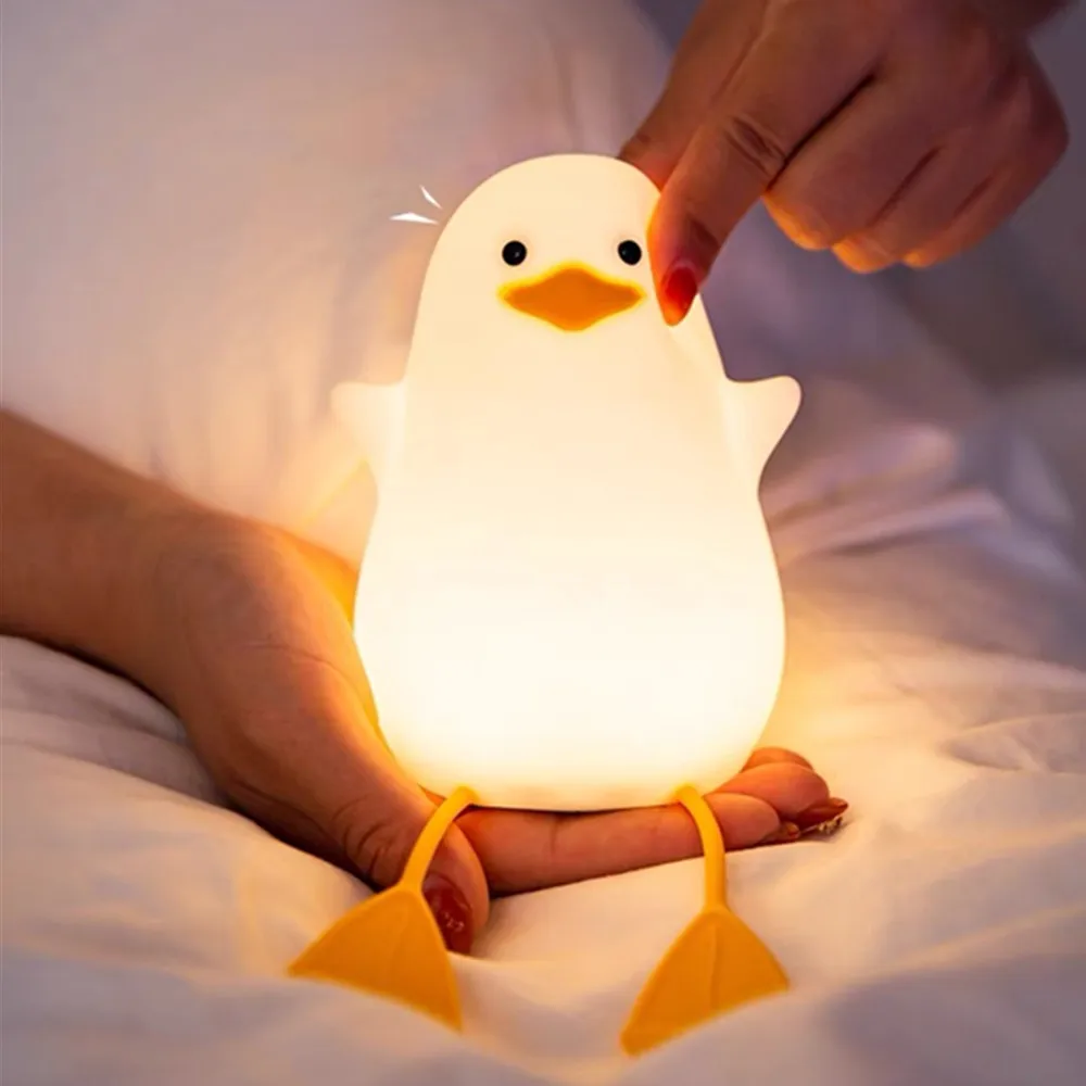 Portable Cute Duck Night Light Silicone Pear Kids Night Light Tap Control USB Rechargeable LED Lamp for Baby Bedroom Room Decor