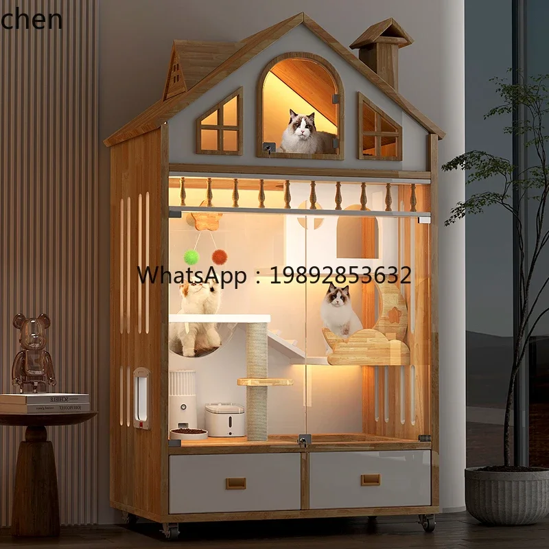 

H29- cat villa solid wood does not occupy an area of household interior with drawers balcony castle cat house