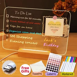 New Arrival Acrylic Memo Message Fluorescen Board Creative Daily Reminder Planner Board With Beech Wood Stand Holder LED Lamp