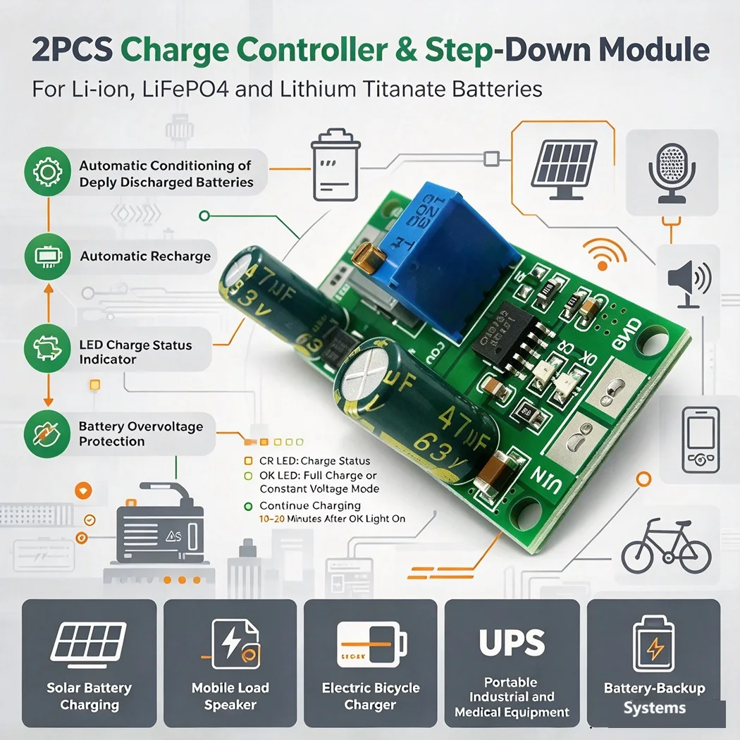 2 in 1 1A Battery Charger DC-DC Buck Converter 6.6-25V Input 1.2-23V Adjustable for Li-ion LiFePO4 LTO Solar Charge Controller