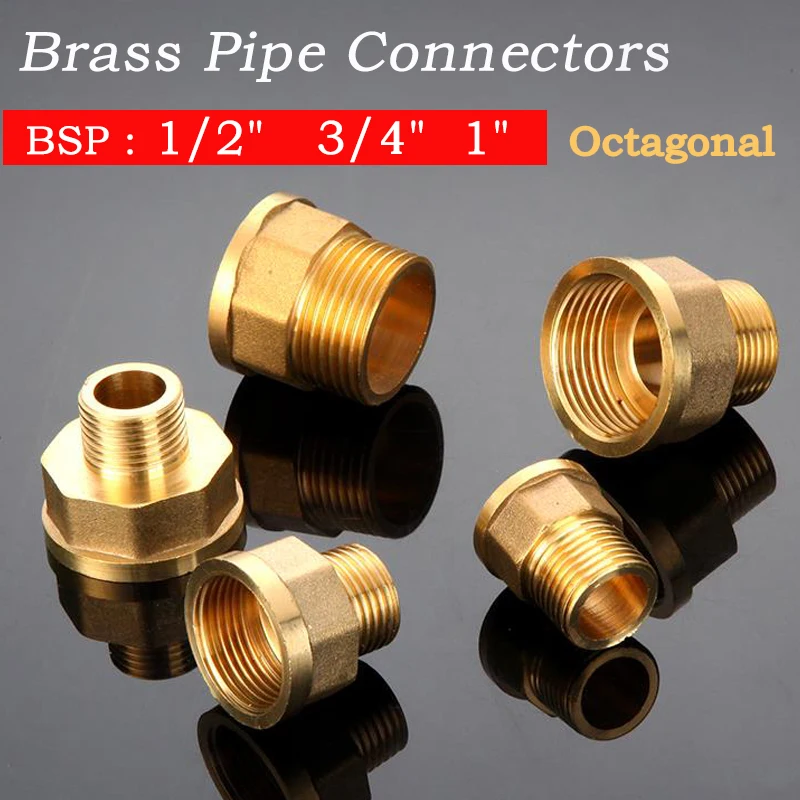 

1PCS 1/2" 3/4" 1"Female/Male Threaded Brass Octagonal Bushing Reducer Copper Pipe Fitting Water Gas Adapter Connector