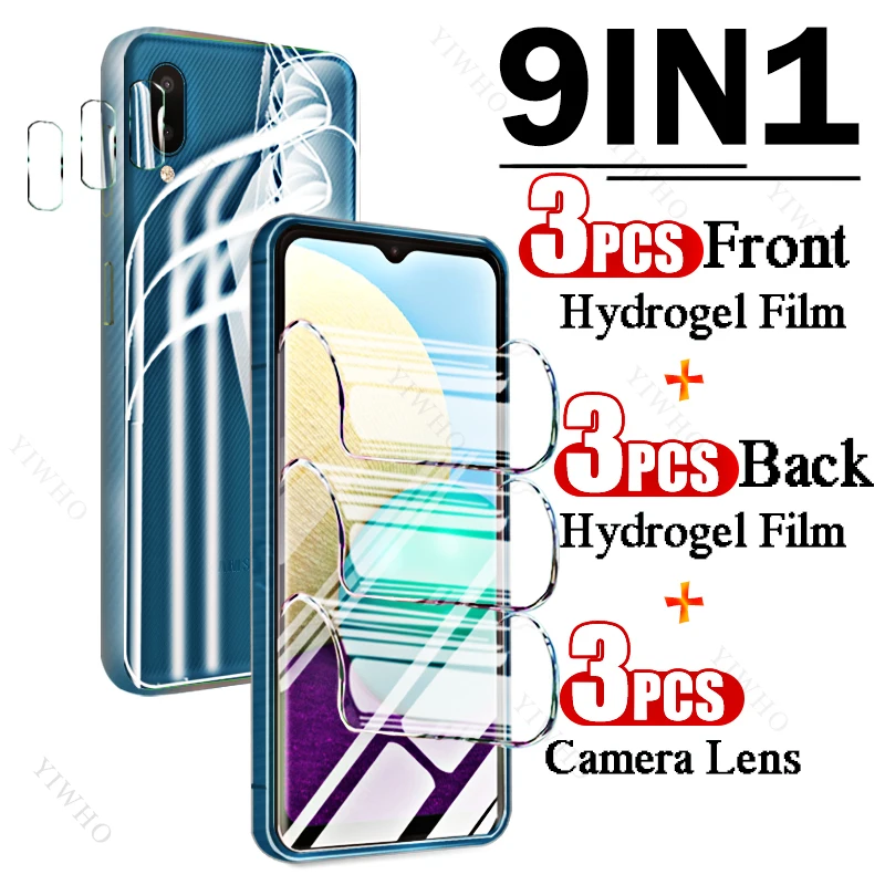 Film hydrogel 9 en 1 pour Samsung Galaxy A02, couverture complète avant et arrière, protecteurs d'écran d'empreintes digitales pour Samsung A02, objectif de caméra HD