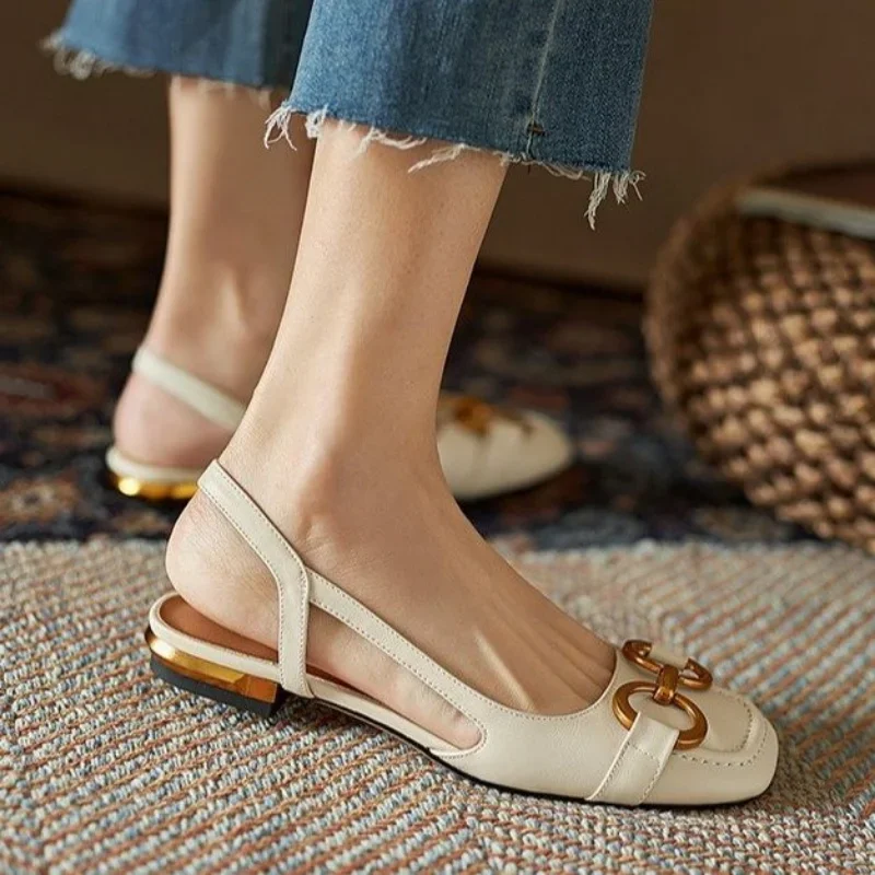 Zapatos Mujer French Vintage Women Sandals Summer 2023. New Elegant Low Heel Shoes Lazy Casual Muller Shoes Designer Women Shoes