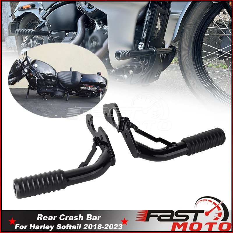 

For Harley Softail Street Bob Low Rider Fat Bob Standard FXST 18-23 Rear Highway High 2 Step Pegs Passenger Peg Crash Bar Slider