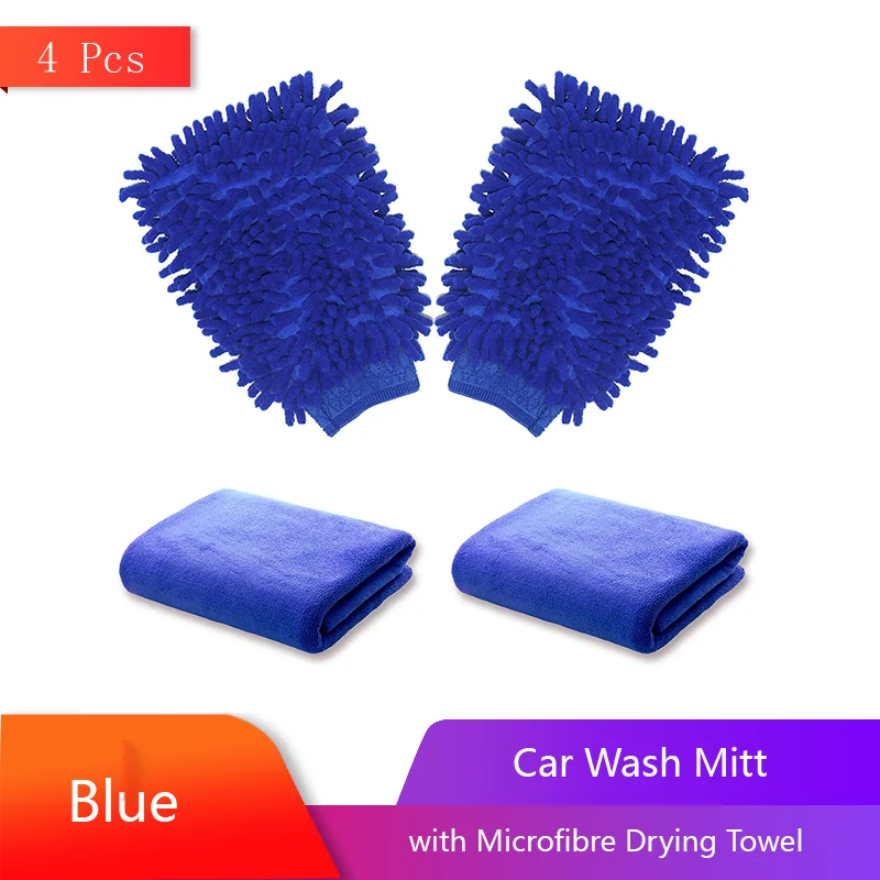 4 Pcs Car Wash Mitt with Microfibre Drying Towel Dry and Wet Easy to Clean High Density Wipes Away Dust and Dirt Clean