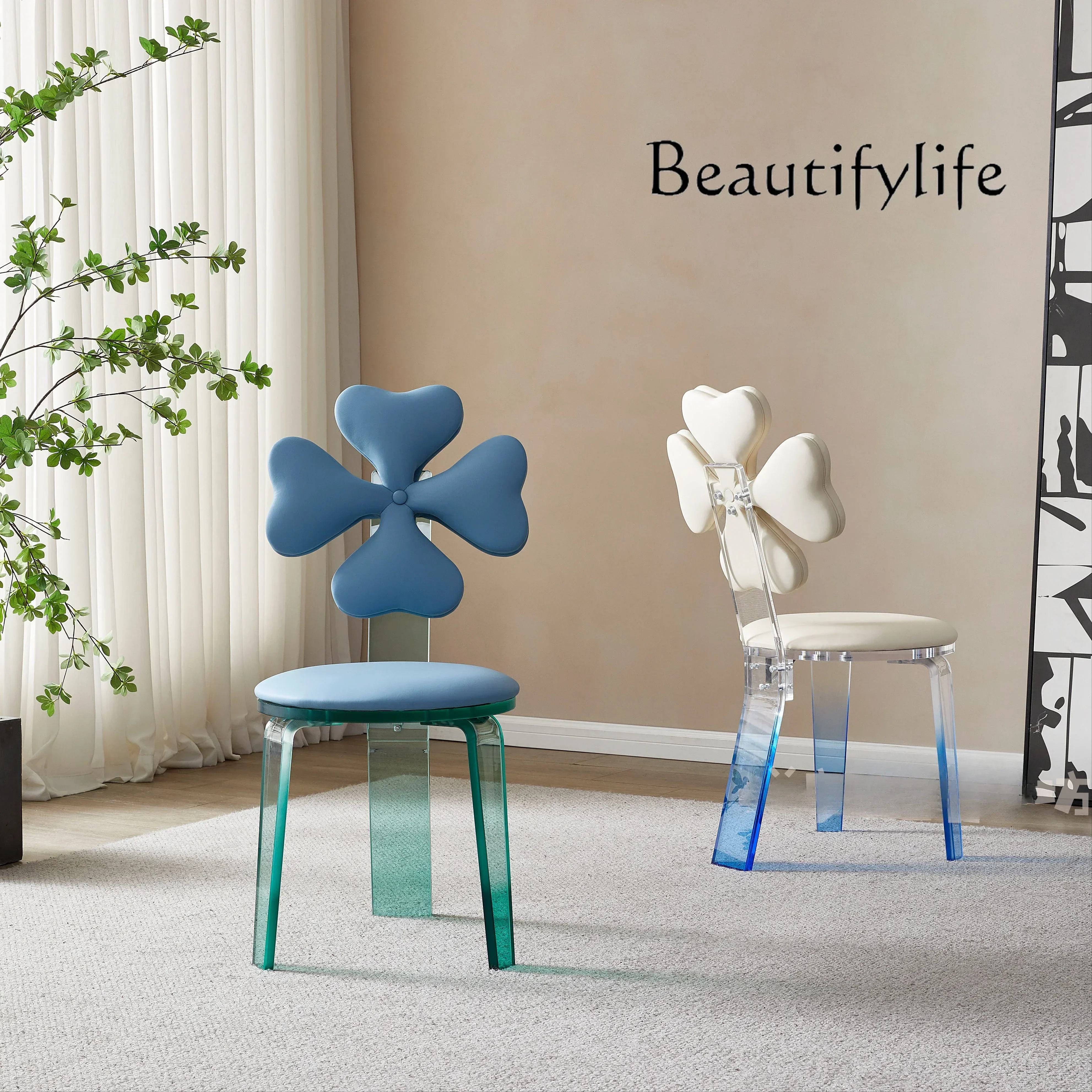 Io AModern Simple Household Suspension Dining Chair Cream Style Makeup Stool Acrylic Dining Table Chair Dressing Chair