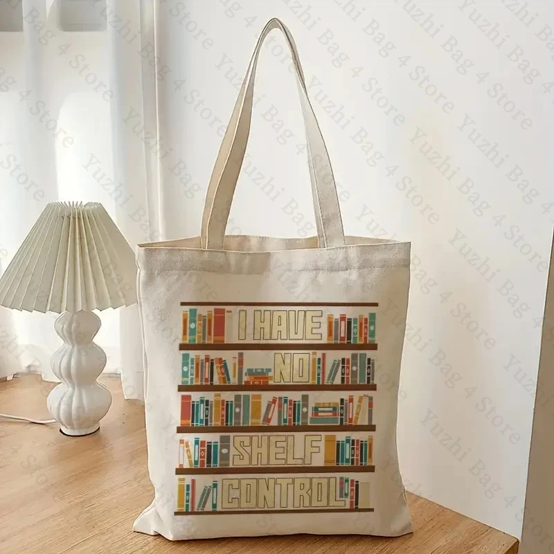 I Have No Shelf Control Pattern Tote Bag Gift for Books Lover Canvas Shoulder Bag Women's Reusable Shopping Bag Gift for Bookish