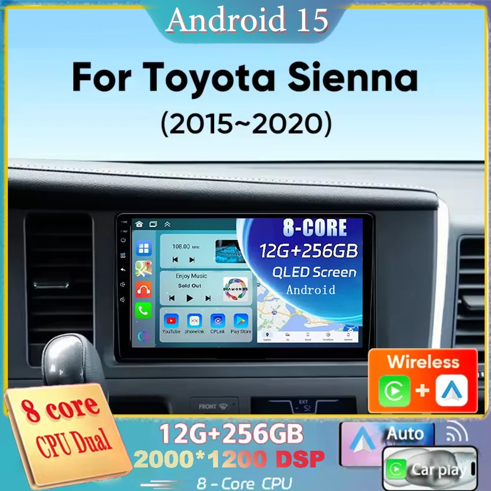 لتويوتا سيينا XL30 2015 2016 2017 2018 2019 2020 أندرويد 15 الملاحة راديو السيارة مشغل وسائط متعددة ستيريو Carplay السيارات 2K QL #1