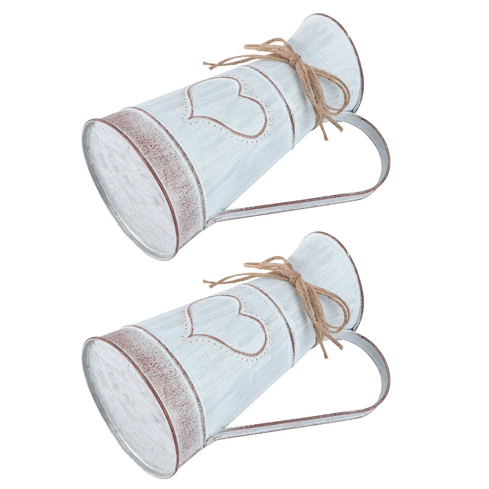 2pcs Heart Shaped Flower Planter Bucket Retro Iron Craft Pot For Garden Home Decor Planting Container Garden Bucket