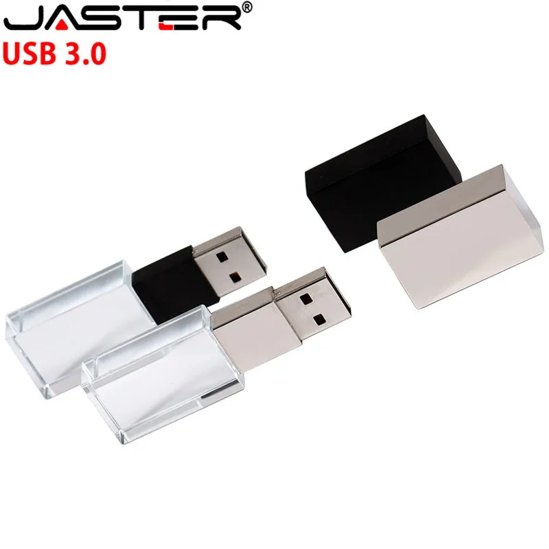 JASTER New Crystal USB Flash Pen Drive Custom Logo Cle USB 3.0 4GB 16GB 32GB 64GB Wedding Gift Pendrive (Over 10pcs Free Logo)