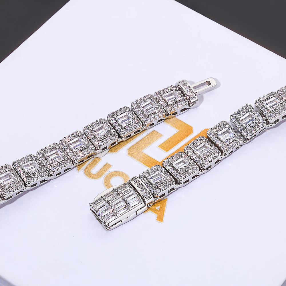 

Hip hop Cubic Zirconia CZ Necklace Men's Cuban Tennis Chain Shimmering Brass Silver Plated Rock Sugar Jewelry