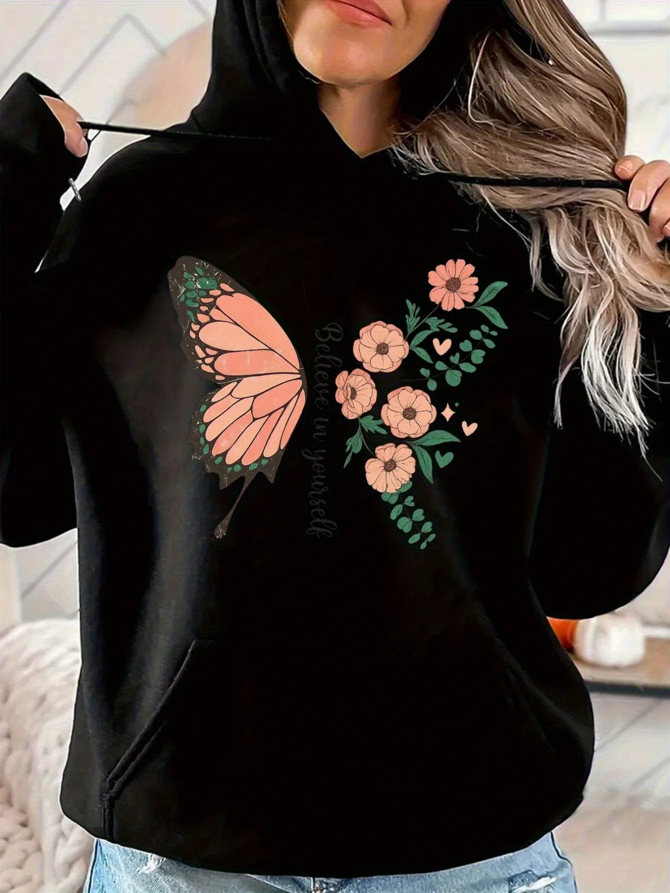 

Butterfly Flower, Graphic Printing Autumn and Winter Pure Cotton Men's and Women's Hoodies, Outdoor Street Sports Training Brand