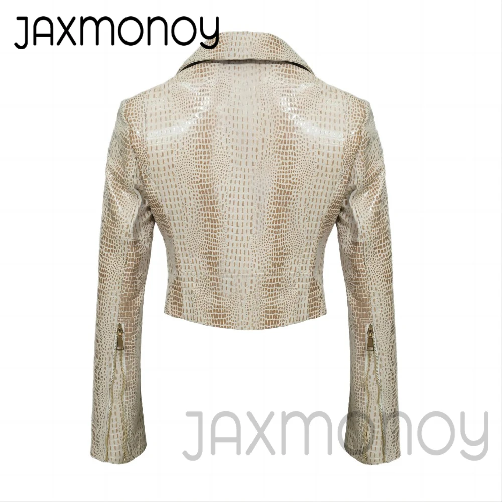 Jaxmonoy giacca da donna in vera pelle stile corto primavera pelle di pecora Moto Biker giacca con cerniera cappotto corto moda donna autunno