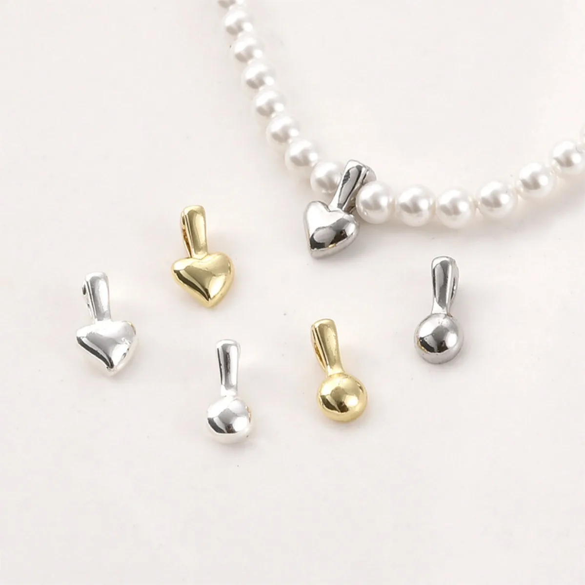 Brass 14K Gold Plated Color‑Retentive Mini Round Heart Pendant Bail DIY Bracelet Necklace Jewelry Making Supplies