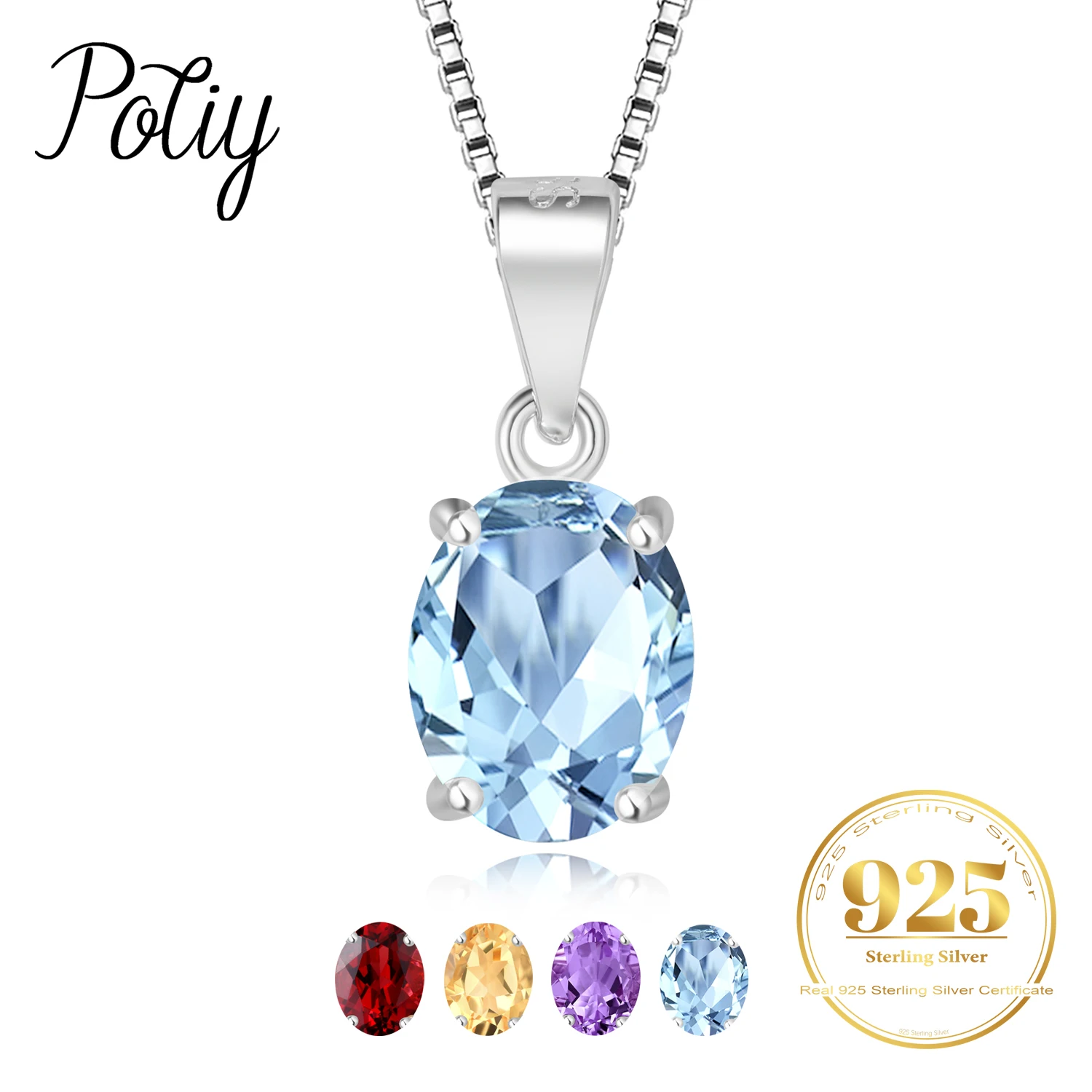 

Potiy Oval 2.22ct Garnet Citrine Sky Blue Topaz Amethyst Pendant Necklace No Chain 925 Sterling Silver Daily Birthstones Women