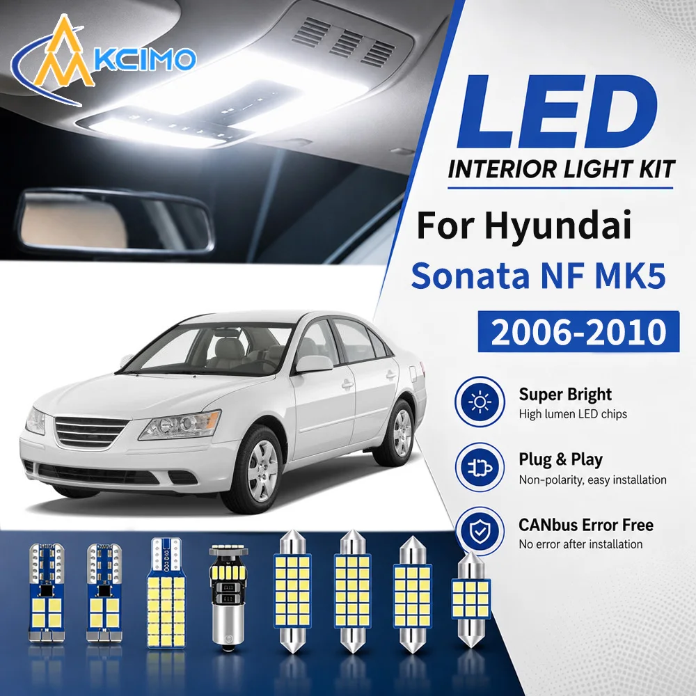 2 Color Durable LED Interior Bulb Kit For Hyundai Sonata NF MK5 2006-2010 Canbus Error Free Cargo Reading Dome Light Replacement