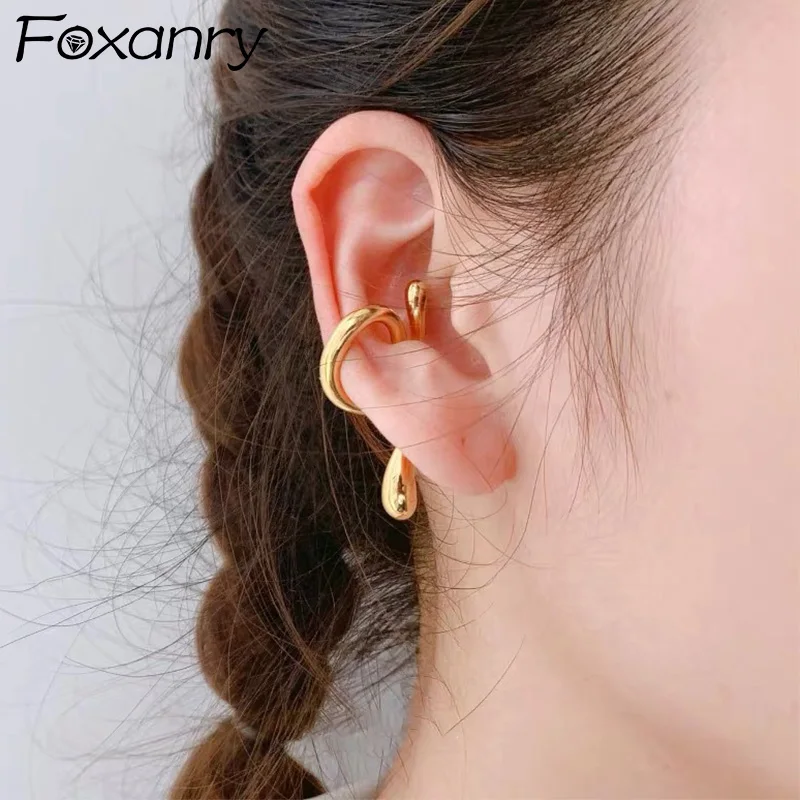 Foxanry Irregular Geometric Clip Earrings For Women Girls Trendy Minimalist Personality Prevent Allergy Daily Party Jewelry Gift