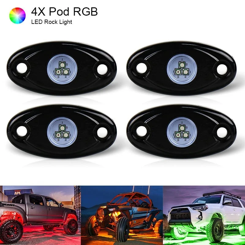 Nilight 4Pods RGB LED Rock Lights Bluetooth Underglow Lamp Flash strobe DIY For Raptor Offroad Boat ATV UTV Truck RGB Rock Light