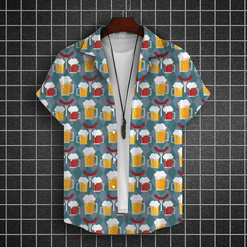 Chemises Hawaïennes Imprimées en 3D pour Homme, Streetwear, Inréfrigéré, Bière, Graphique, Mode, lèvent, Manches Courtes, Revers