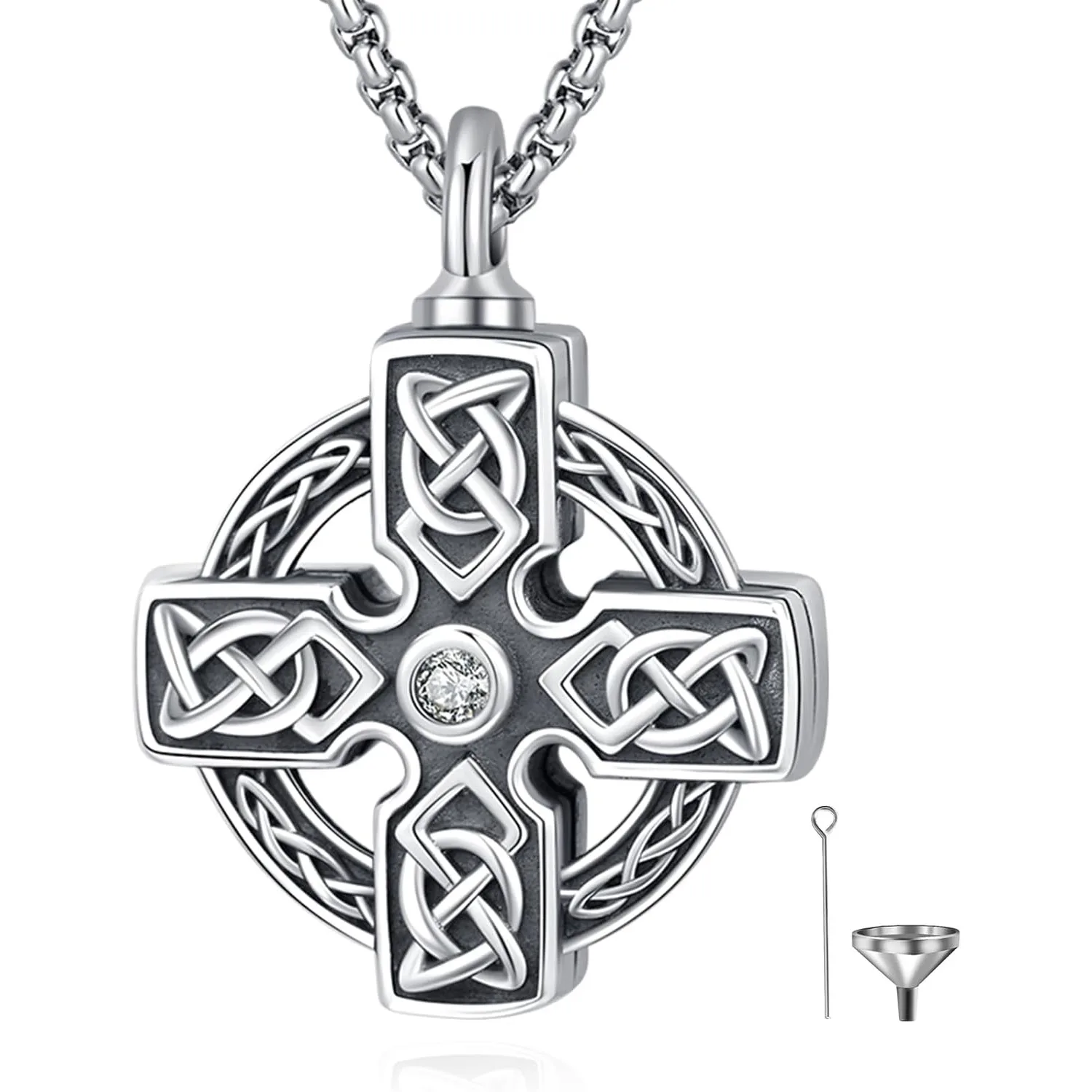 

Cross Round Celtic Knot Necklace 925 Sterling Silver Urn Necklace Memorial Pendant for Ashes Cremation Jewelry for Women Men