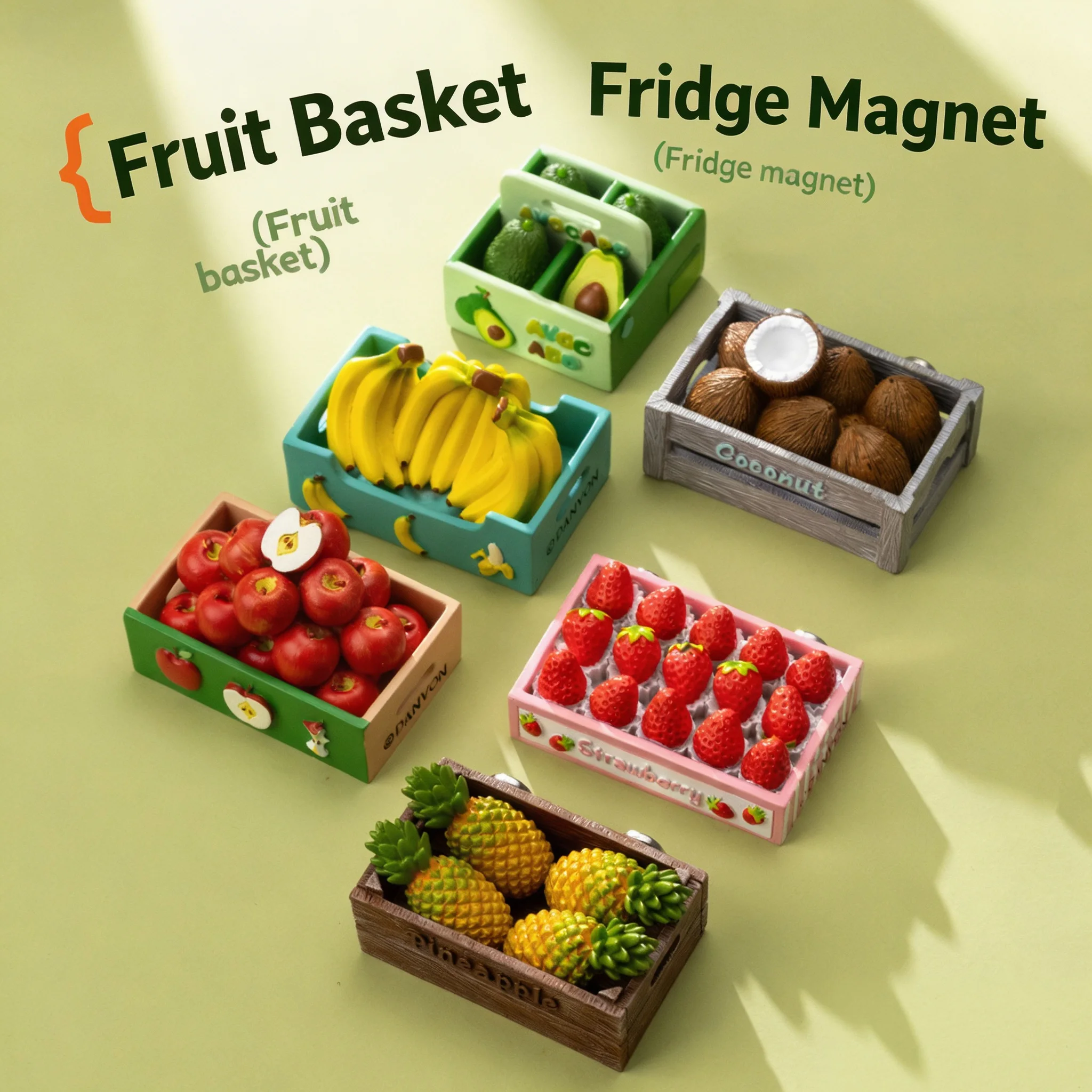 3D-Fruchtkiste-Kühlschrankmagnet, Niedlicher Miniatur-Lebensmittel-Kühlschrankmagnet, Küchendekoration, Einweihungsgeschenk