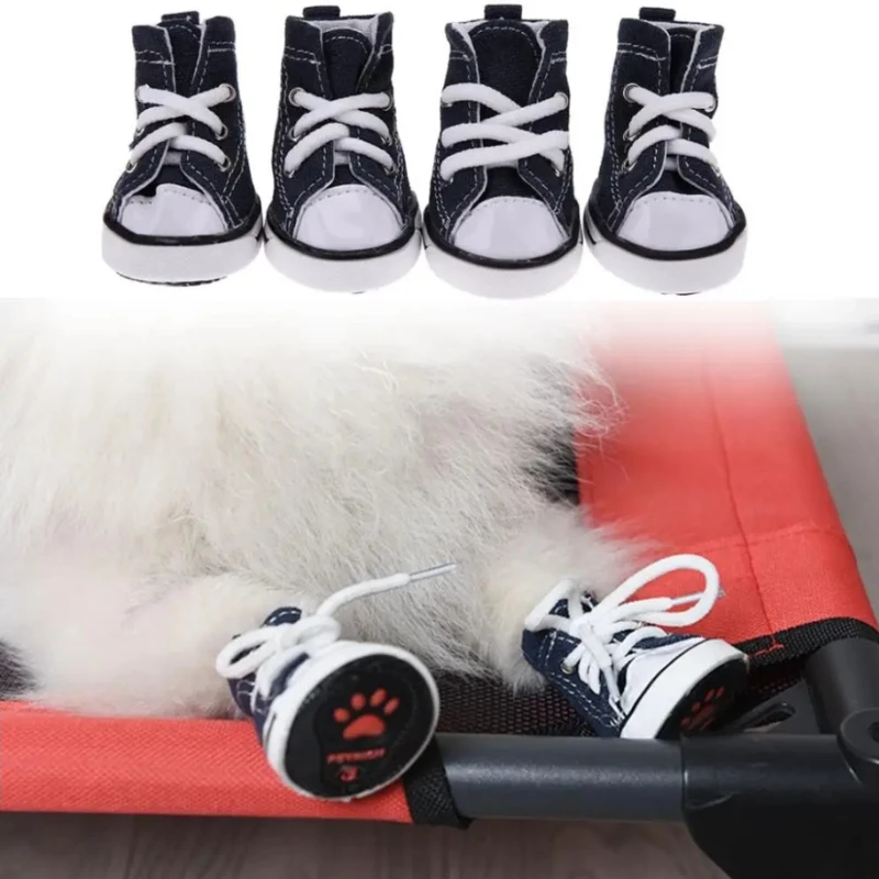 Pet Shoes Non-slip Anti-drop Tether Denim Canvas Shoe Cover Small Dog Cat General Outdoor Breathable Dog Shoes Pet Supplies