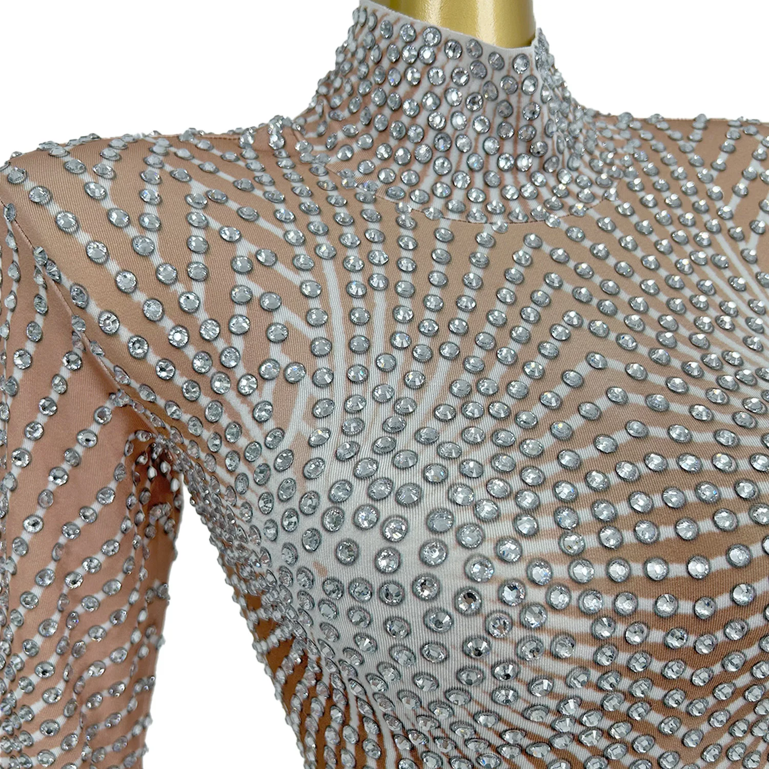 Sparkly Rhinestones Jumpsuit Dance Costume Crystals Bodysuit for Women Party Stage Wear Dance Show Sexy Outfit Wudu