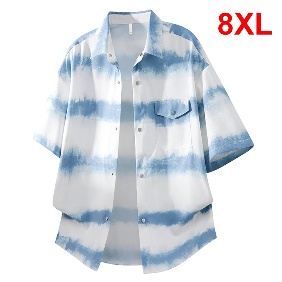 

Summer Striped Shirt Men 8XL Plus Size Short Sleeve Shirts Male Fashion Casual Shirt Big Size 8XL