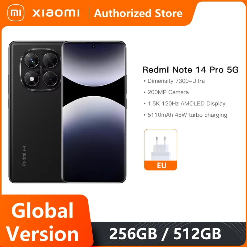 الإصدار العالمي لهاتف Redmi Note 14 Pro 5G الذكي MediaTek Dimensity 7300-Ultra 200MP AI كاميرا 5110mAh 6.67 "AMOLED 45W شحن #1