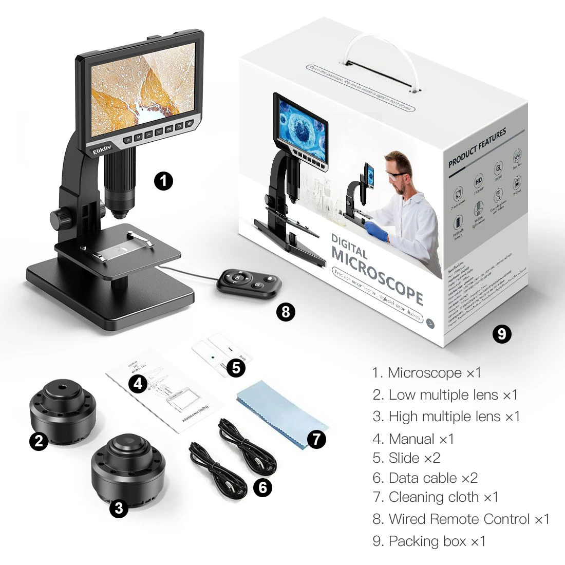 Imagem -06 - Microscópio Digital Lcd Edm11s com Controle Remoto Microscópio Biológico 2000x para Adultos com Lente Digital e Microbiana