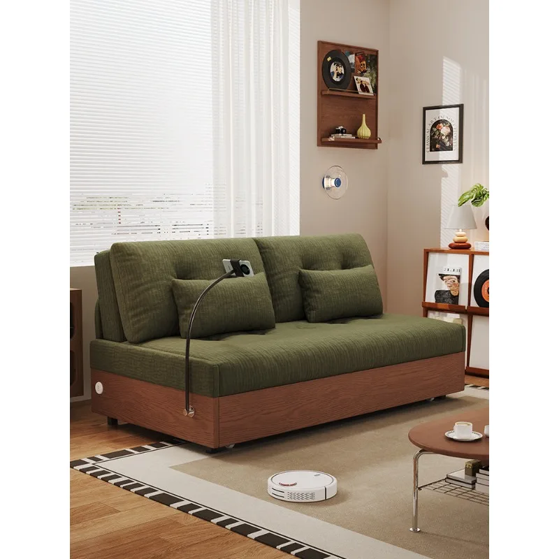 

Medieval style solid wood sofa bed foldable dual-purpose small apartment living room bedroom multi-functional single double