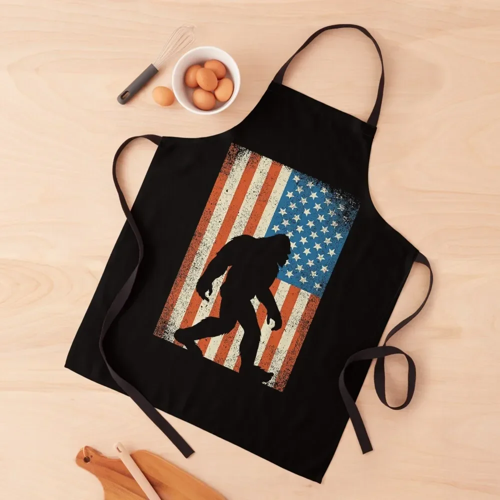 

Bigfoot Sasquatch I Believe Patriot American Flag Apron Funny Kitchen Man Customizable Apron