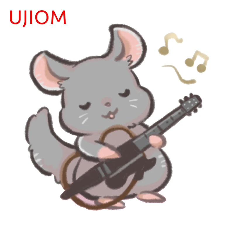 UJIOM 13cm X 12.8cm Chinchilla Mouse Playing The Guitar Wall Stickers Cute Graffiti Decal Funny 3D Switch Panel Stickers Decor